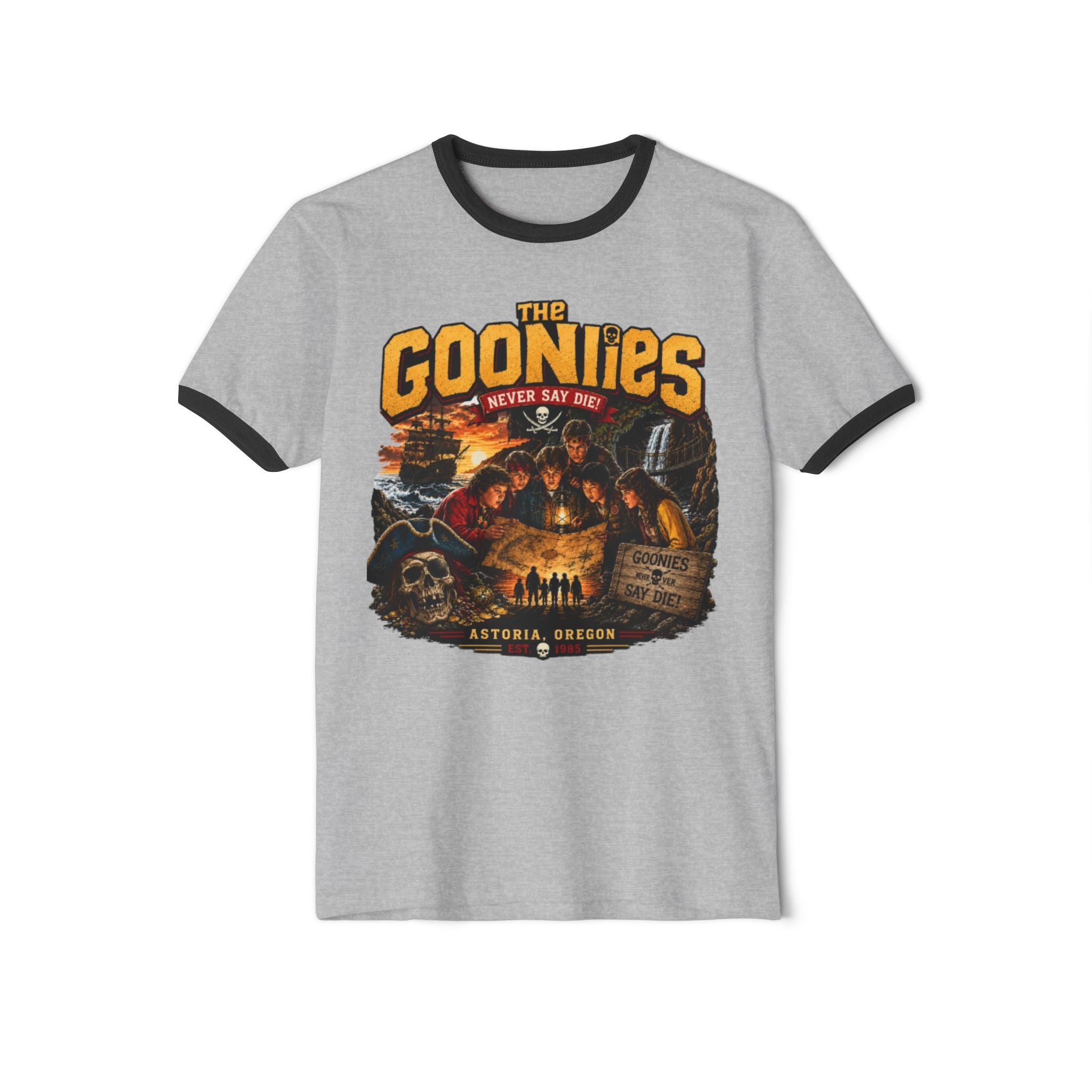 The Goonies Ringer T-Shirt - "Never Say Die" Retro Adventure Tee