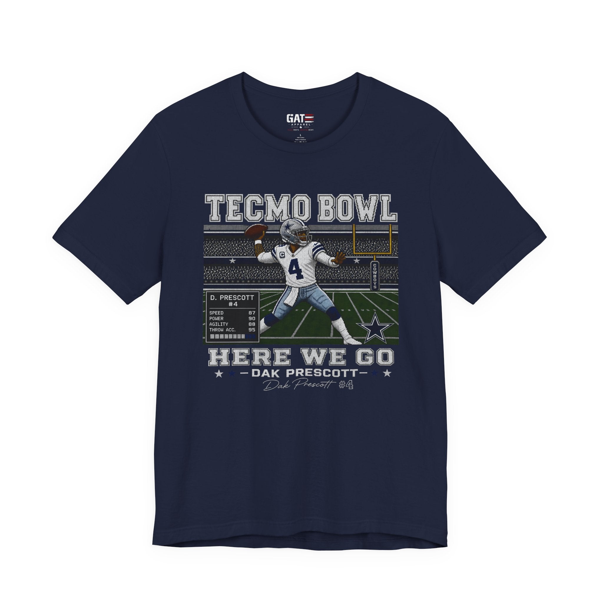 Dak Prescott Tecmo Bowl Shirt, Here We Go Dallas Football Team Tee, Retro Pixel Art Quarterback Game Day Gift