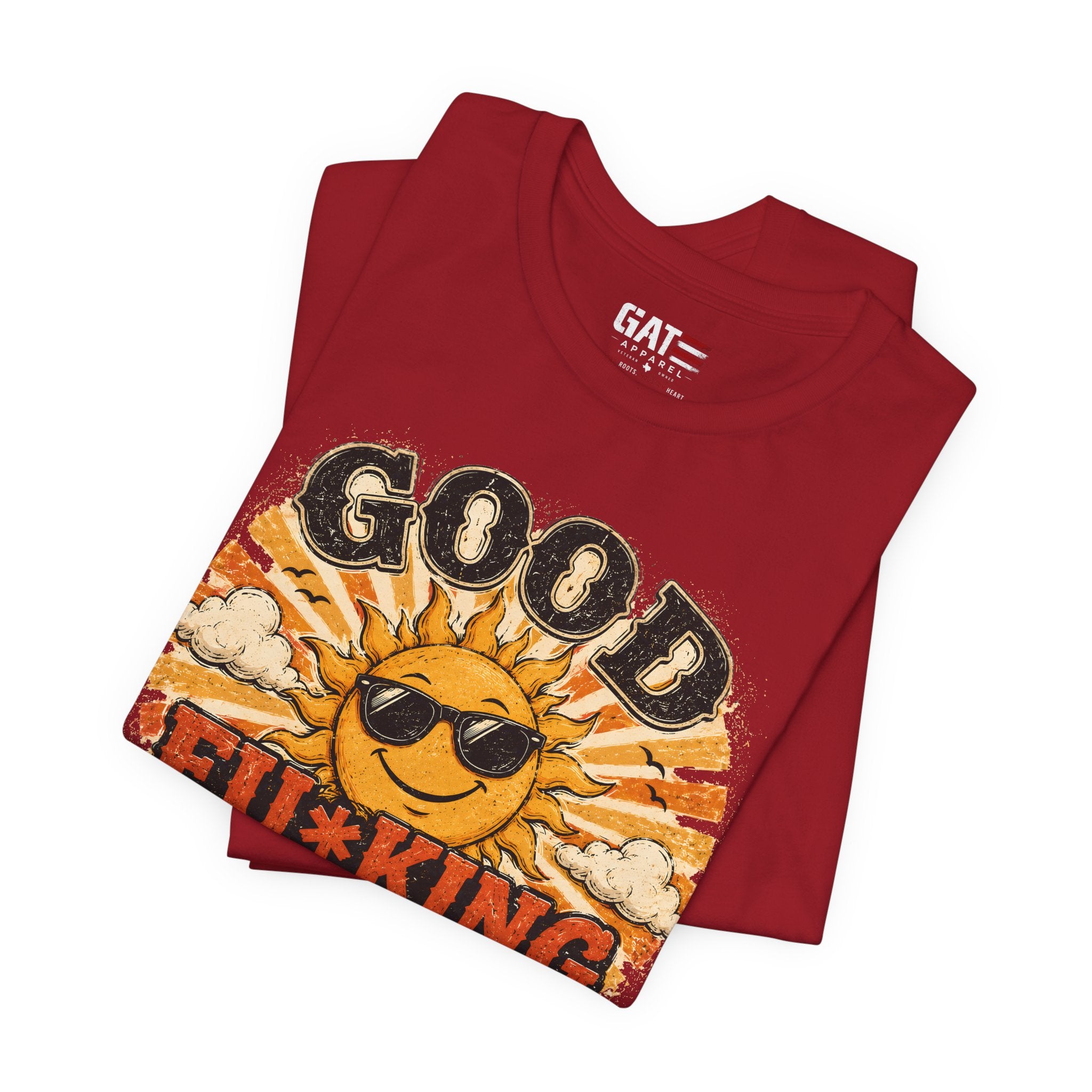 Good Fu*king Morning Shirt, Funny Sarcastic T Shirt, Retro Sunrise Tee, Coffee Lover Gift, Morning Person Humor Tee
