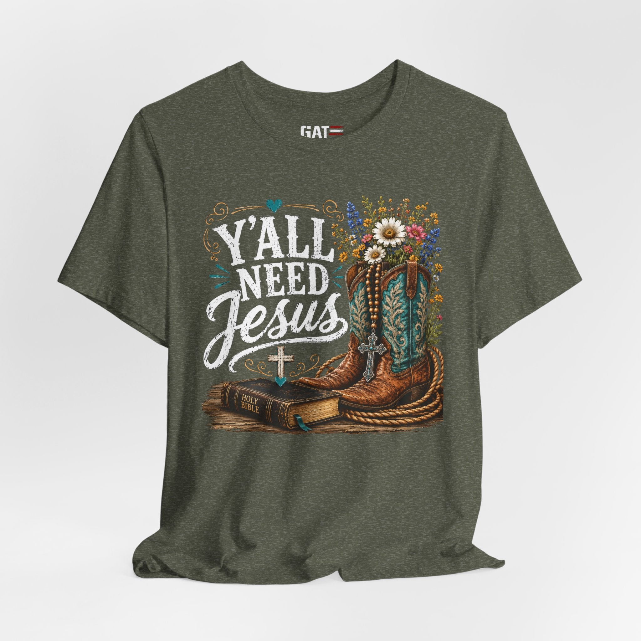 Y'all Need Jesus Shirt, Christian Western Shirt, Cowgirl Faith Tee, Cowboy Boots Floral Shirt, Country Christian Gift for Women