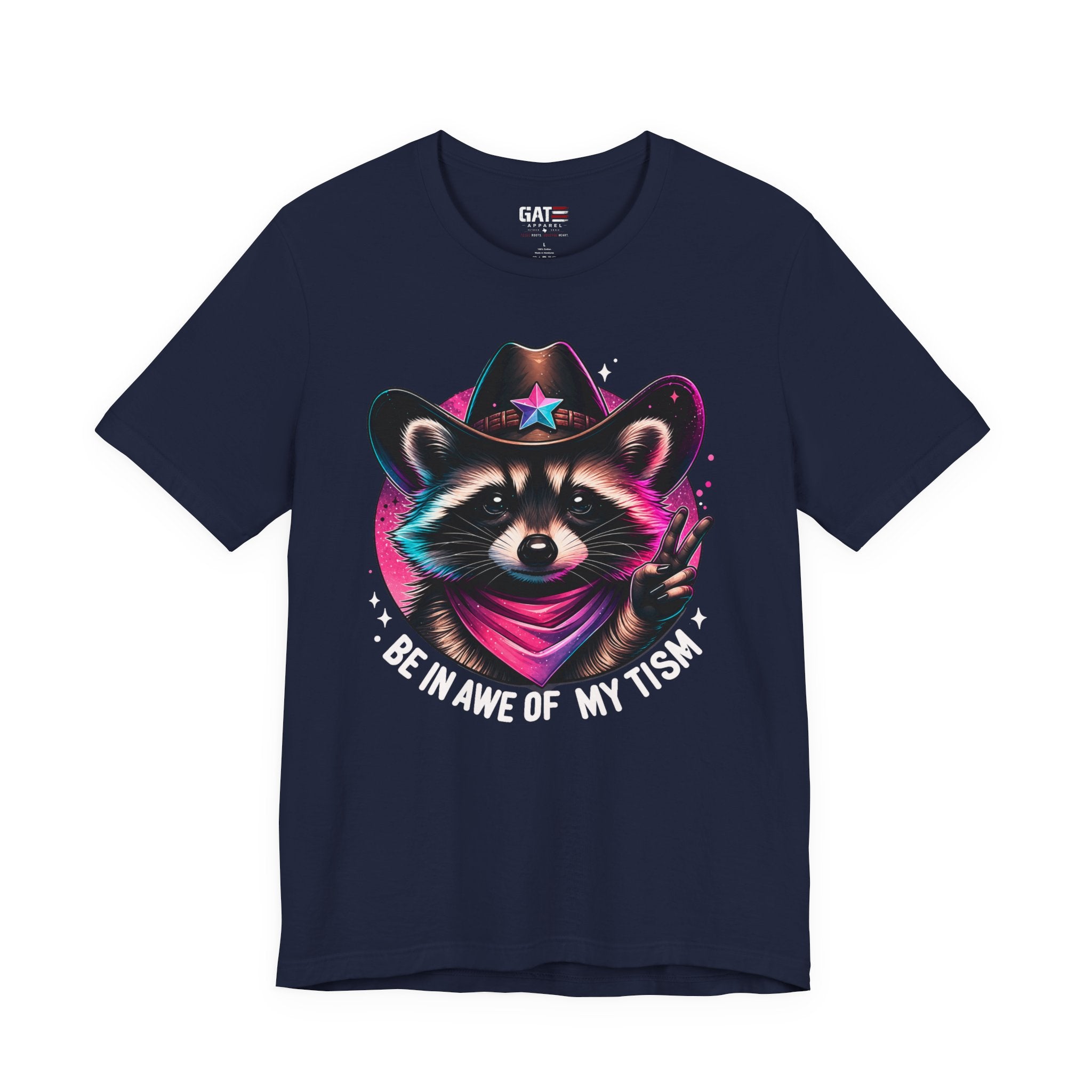 Raccoon Cowboy Graphic Tee – "Be in Awe of My Tism" Cute Western Animal T-Shirt