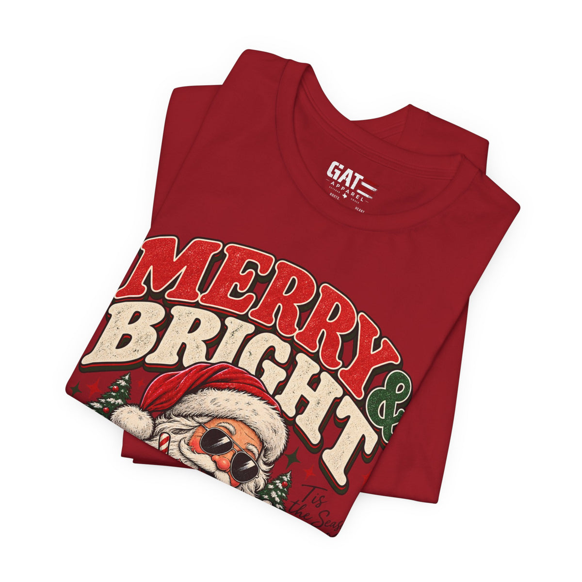 Merry & Bright Santa Tee – Retro Christmas Short Sleeve Shirt
