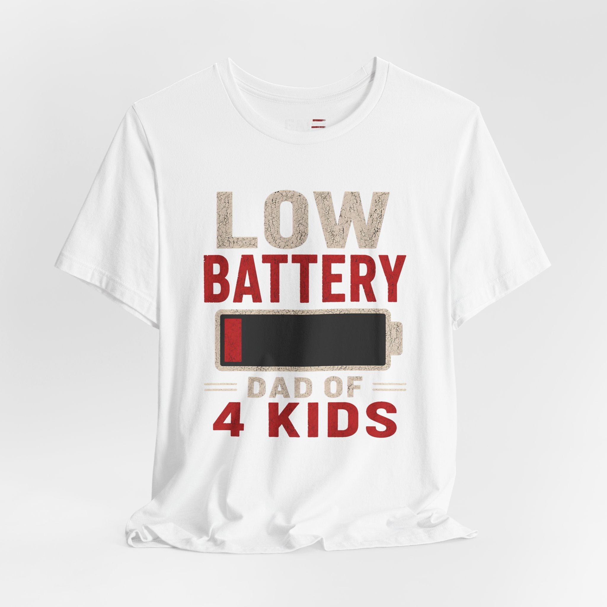Low Battery Dad of 4 Kids Shirt, Funny Tired Dad Tee, Father of Four Gift, Parenting Humor Shirt, Exhausted Dad Graphic Tee