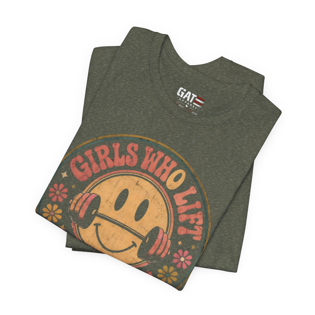 Girls Who Lift Don't Quit Shirt, Retro Smiley Face Gym Tee, Cute Fitness Shirt, Weightlifting Shirt, Workout Gift for Women