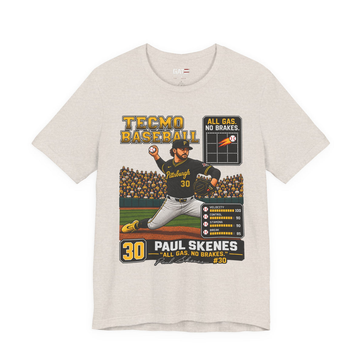 Pittsburgh Pirates – Paul Skenes – Tecmo Baseball Tee – "All Gas, No Brakes" Vintage Baseball T-Shirt