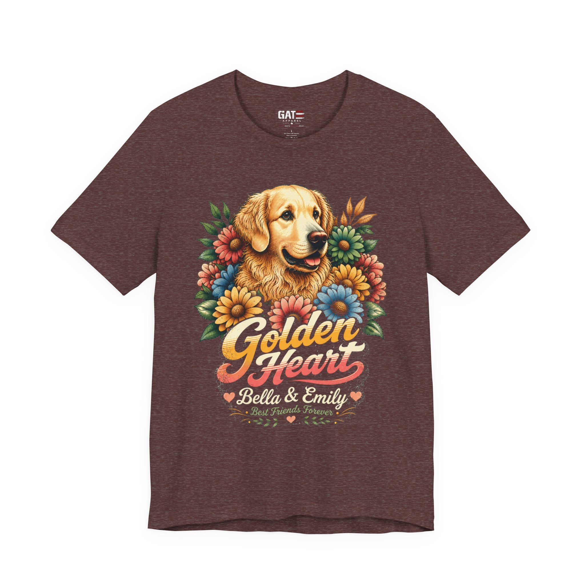 Golden Heart Golden Retriever T-Shirt — Personalized Pet Name Tee