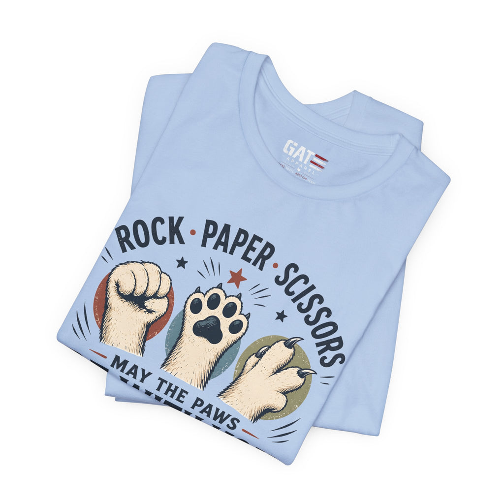 Rock Paper Scissors Cat Shirt, May The Paws Be With You Tee, Funny Cat Lover Gift, Cute Pet Paw Graphic Tee, Cat Mom Dad Shirt