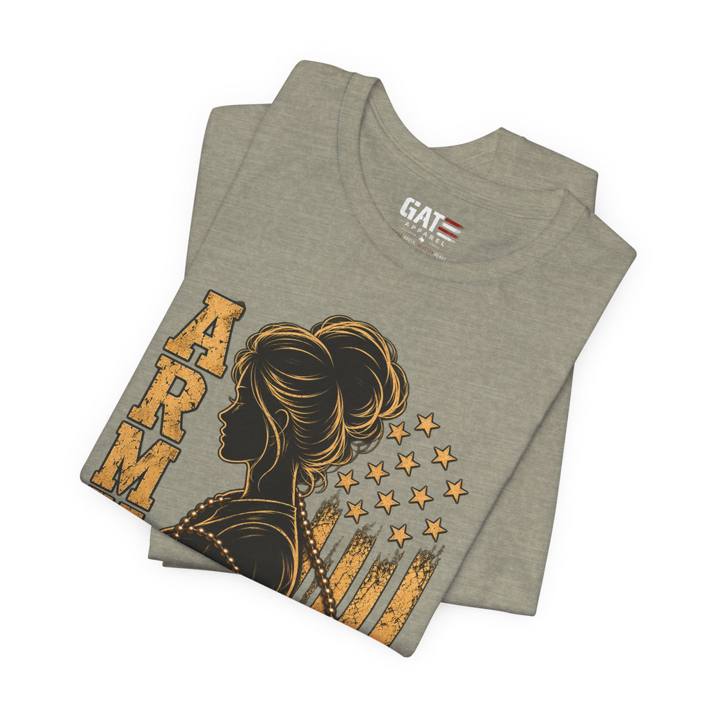 Female Army Vet Tee – Proud Military Mom Shirt with Dog Tags & American Flag
