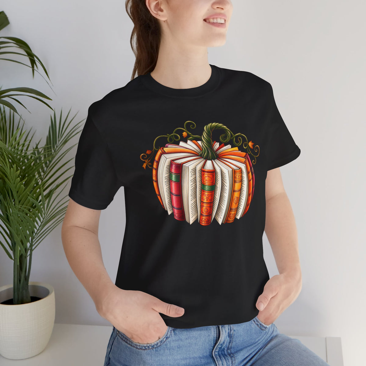 Fall Book Lover Shirt – Pumpkin Books Graphic Tee – product photo