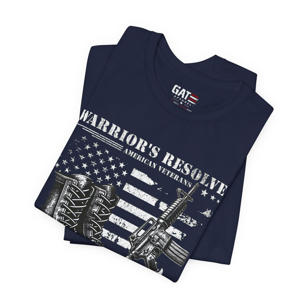 Warrior's Resolve Boots & Flag graphic Tee | Veteran USA Military Shirt