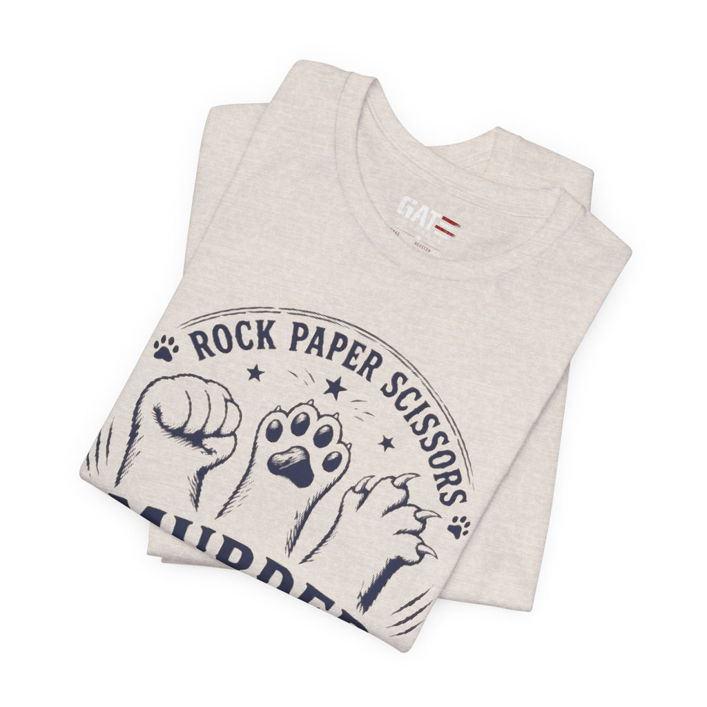 Rock Paper Scissors Murder Mittens Shirt, Funny Cat Lover Tee, Cat Paw Graphic T-Shirt, Cute Cat Mom Gift, Murder Mittens