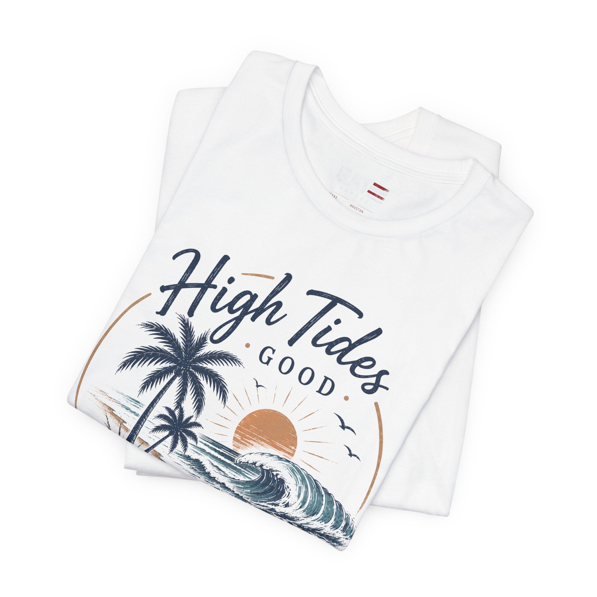 High Tides Good Vibes Beach T-Shirt — Sunset Palm Wave Graphic Tee