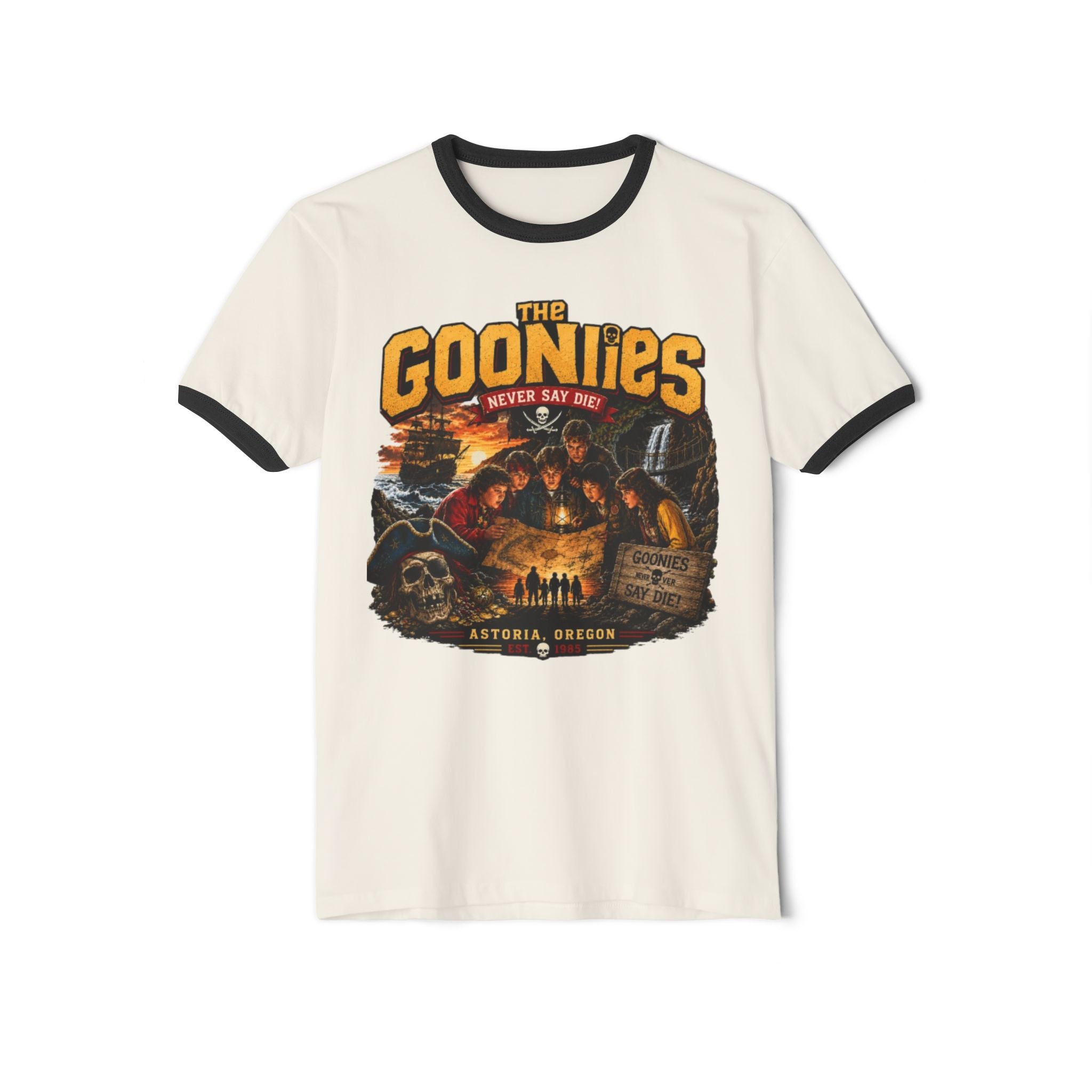 The Goonies Ringer T-Shirt - "Never Say Die" Retro Adventure Tee