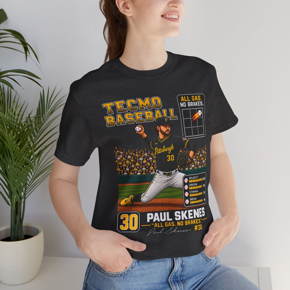 Tecmo Baseball Paul Skenes Tee – "All Gas, No Brakes" Vintage Baseball T-Shirt