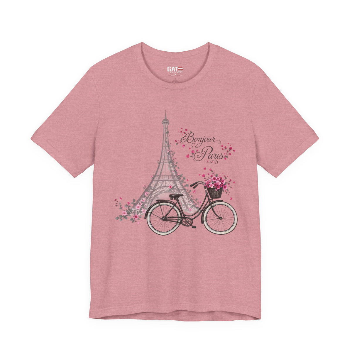 Bonjour Paris Eiffel Tower bicycle and floral graphic T-shirt - product image 14