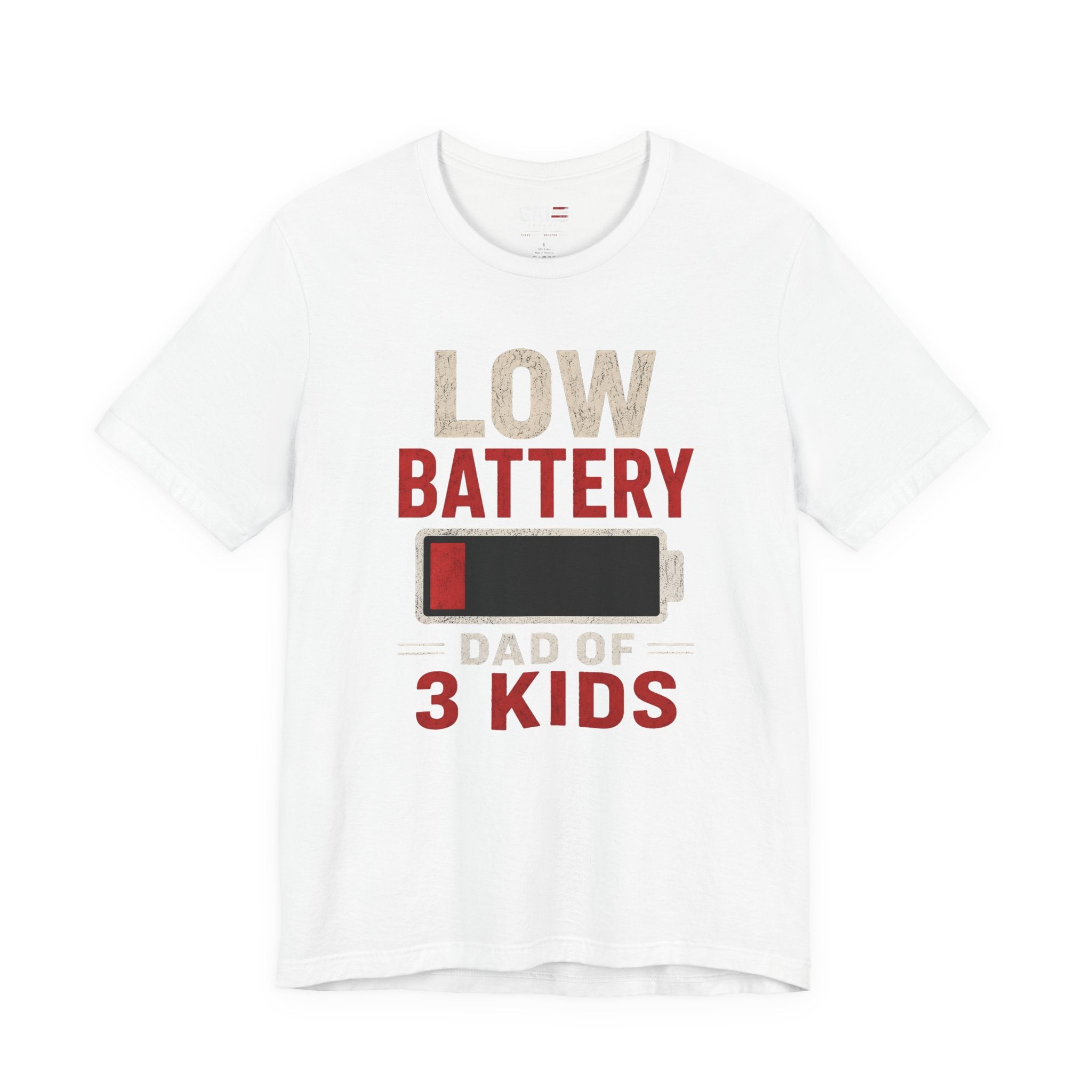Low Battery Dad of 3 Kids Shirt, Funny Tired Dad Tee, Father of Four Gift, Parenting Humor Shirt, Exhausted Dad Graphic Tee