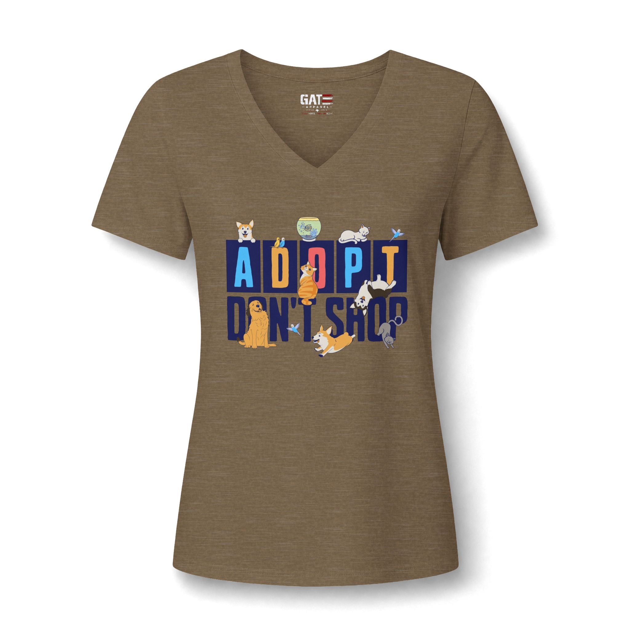 Adopt Don’t Shop V-Neck Tee — Women’s Rescue Pet Adoption Shirt