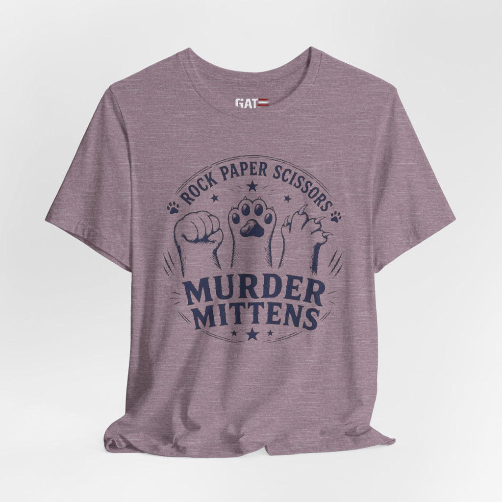 Rock Paper Scissors Murder Mittens Shirt, Funny Cat Lover Tee, Cat Paw Graphic T-Shirt, Cute Cat Mom Gift, Murder Mittens