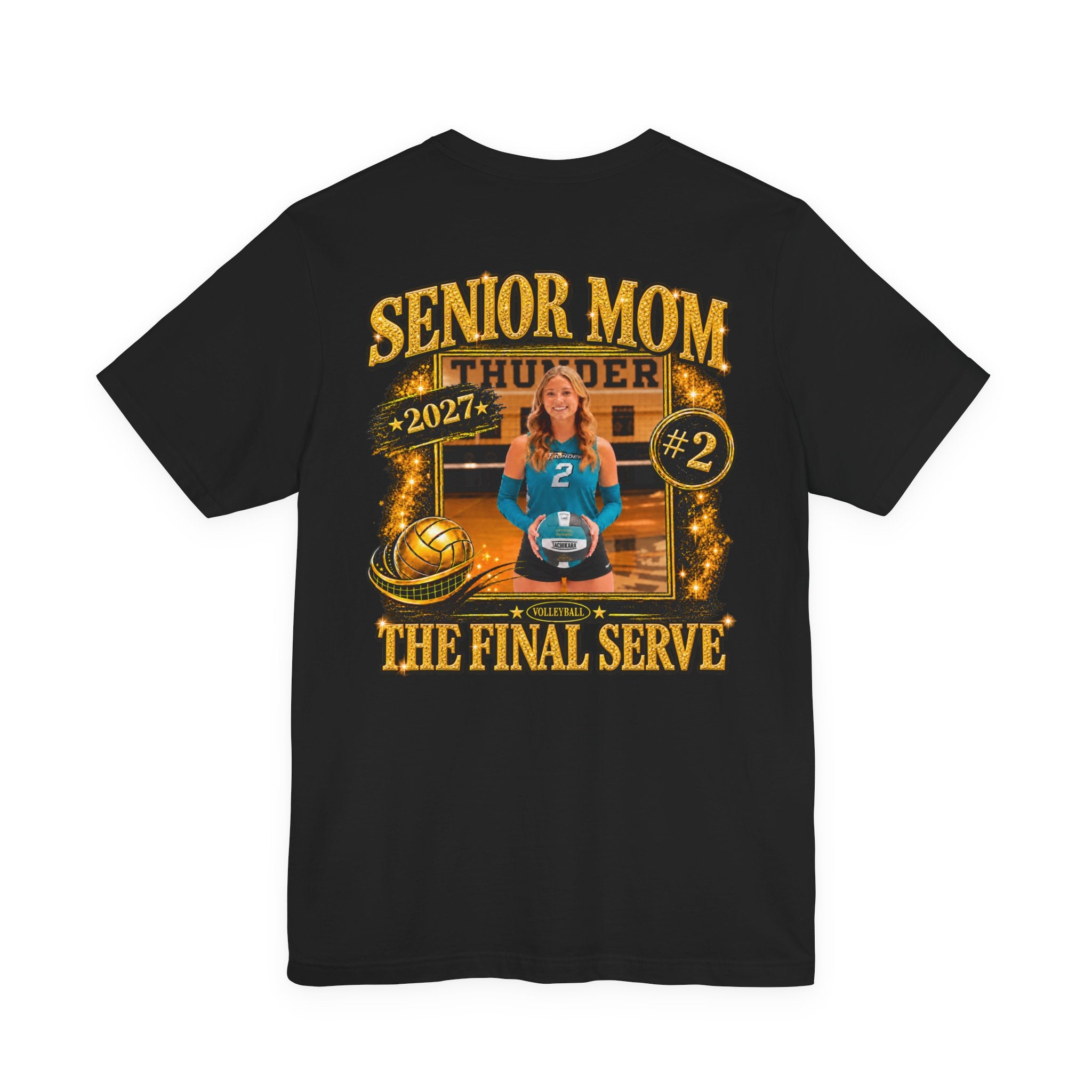 Volleyball Mom T‑Shirt Premium Bella Canvas – "Senior Mom" The Final Serve (Custom Name & Number)