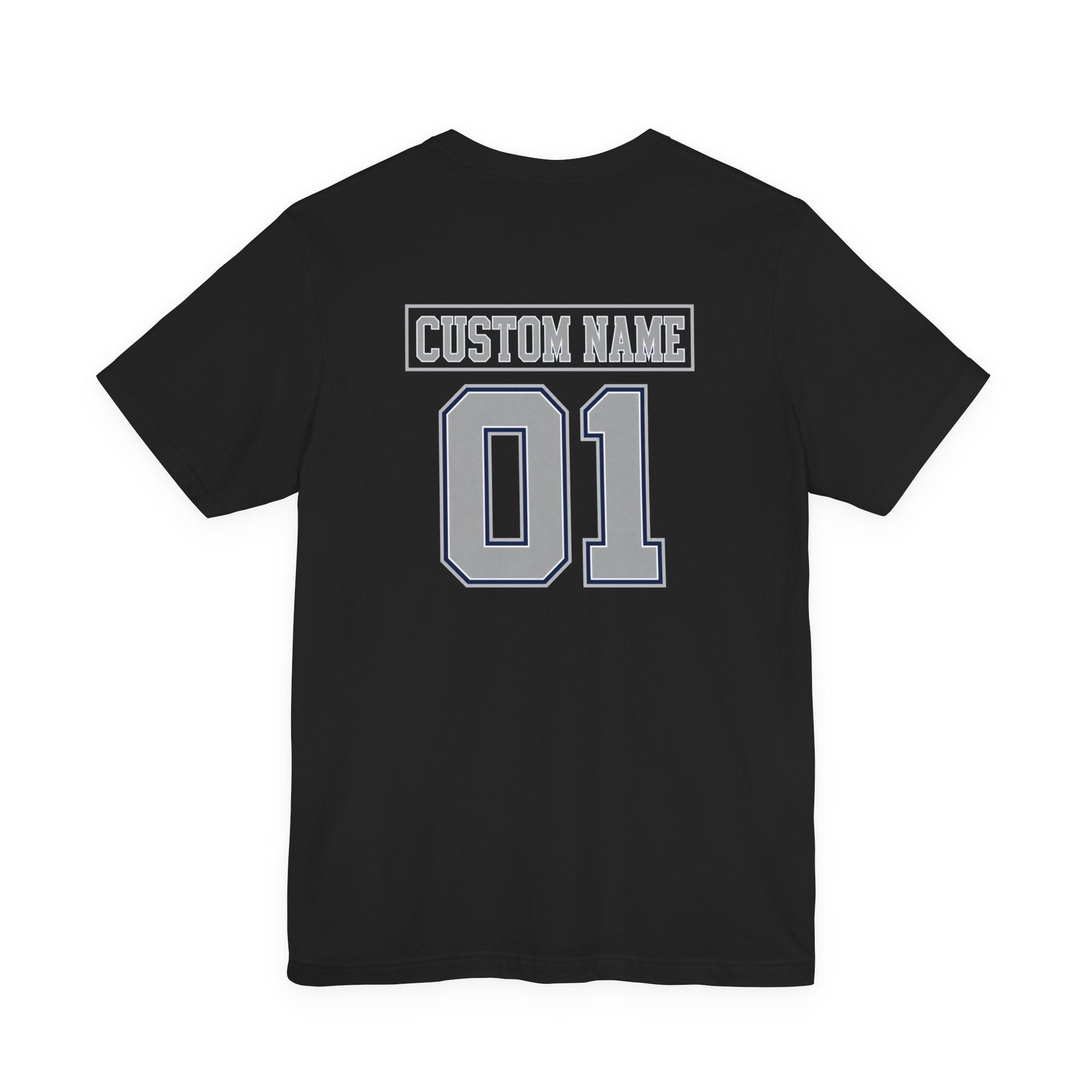 Custom Name and Number Shirt, Personalized Dallas Football Fan Tee, Blue and Silver Jersey Style Back Design