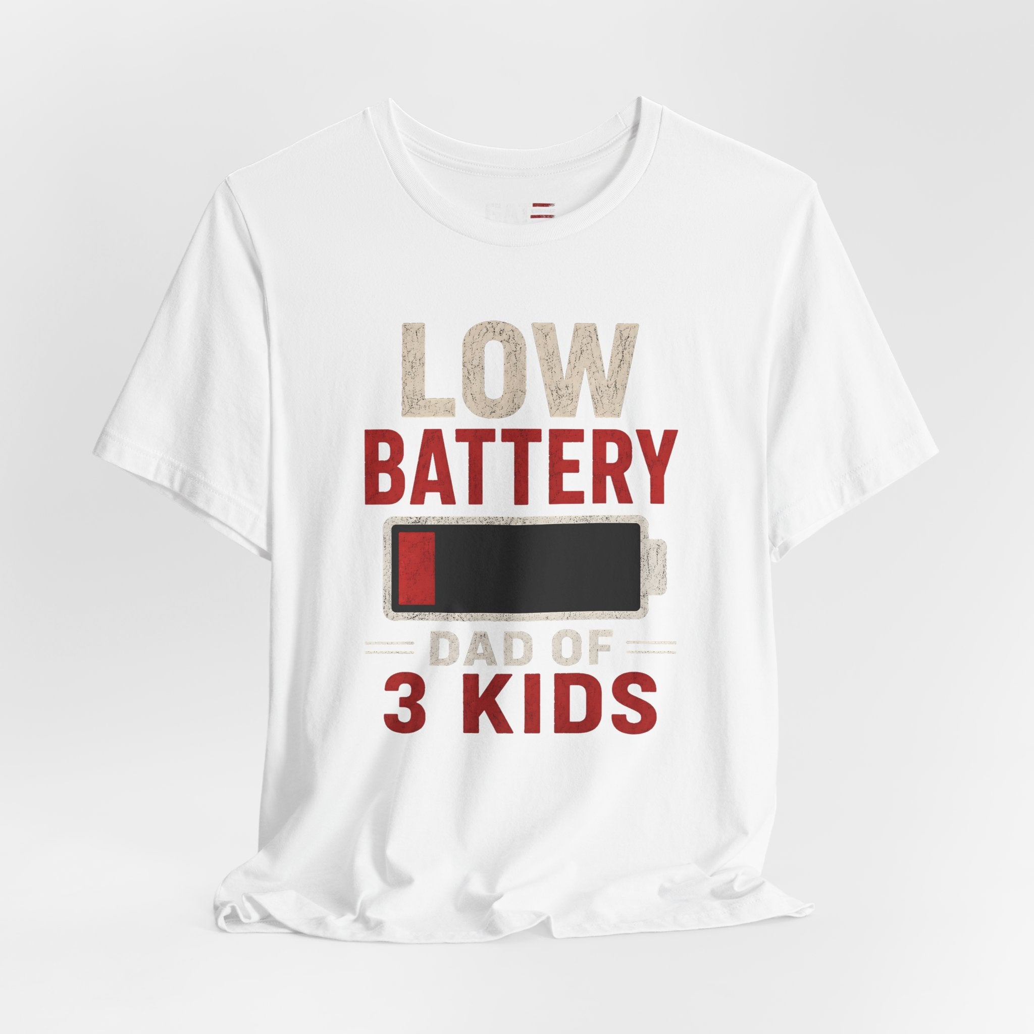 Low Battery Dad of 3 Kids Shirt, Funny Tired Dad Tee, Father of Four Gift, Parenting Humor Shirt, Exhausted Dad Graphic Tee