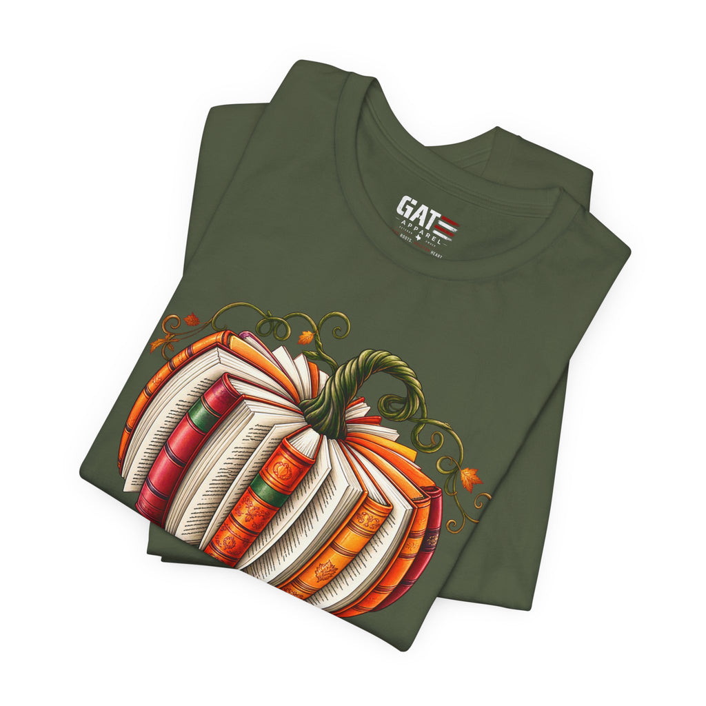Fall Book Lover Shirt – Pumpkin Books Graphic Tee – product photo