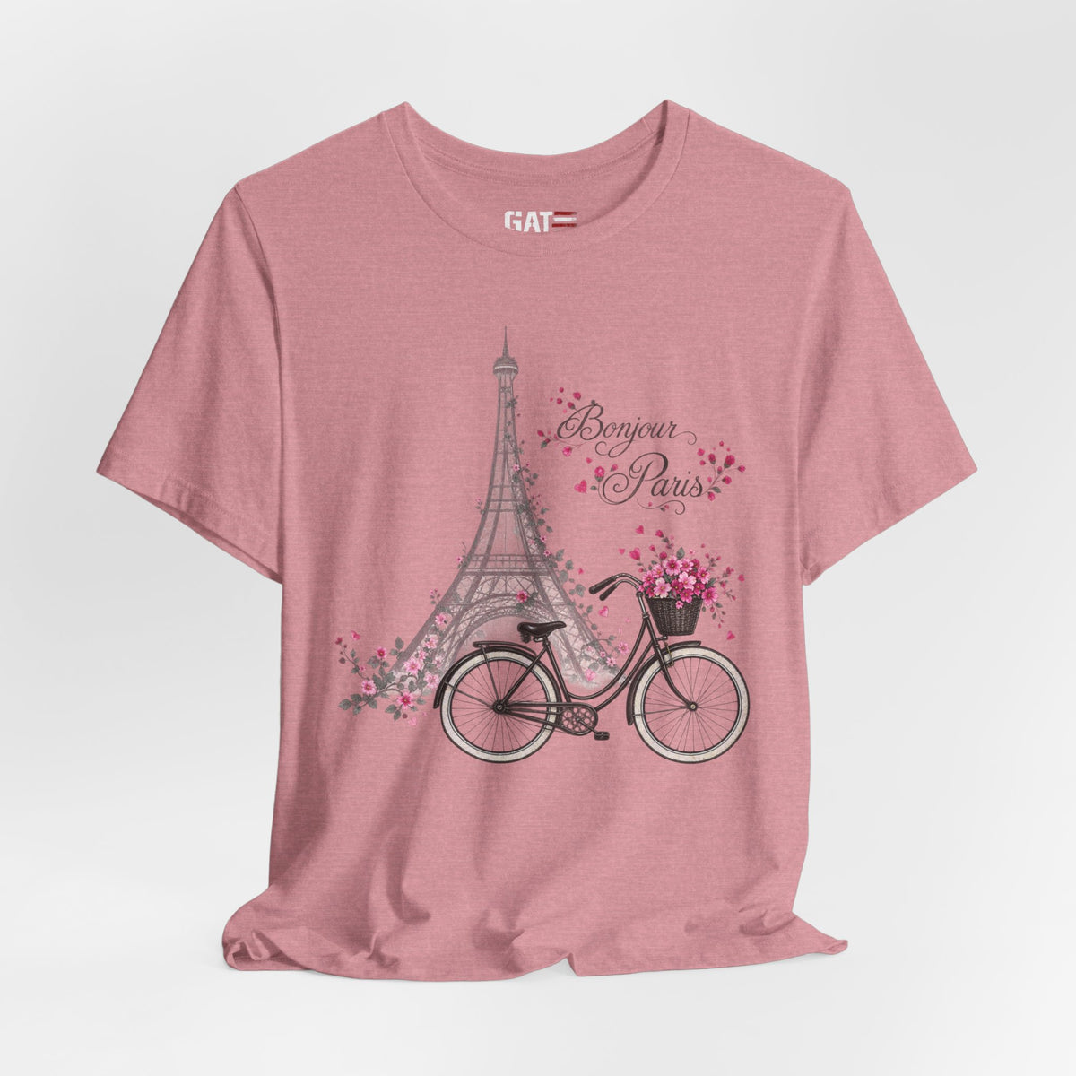 Bonjour Paris Eiffel Tower Bicycle Floral Graphic T-Shirt - alternate product image