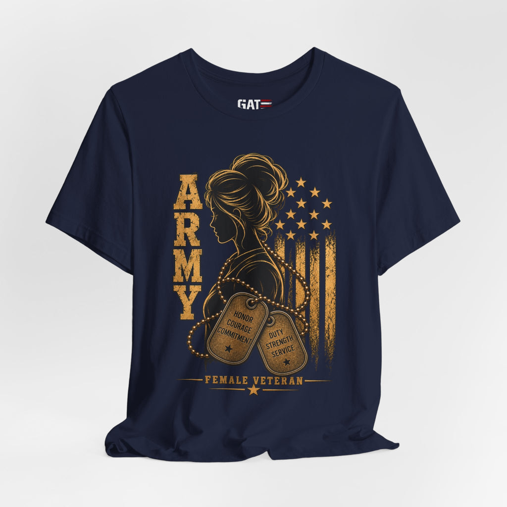 Female Army Vet Tee – Proud Military Mom Shirt with Dog Tags & American Flag