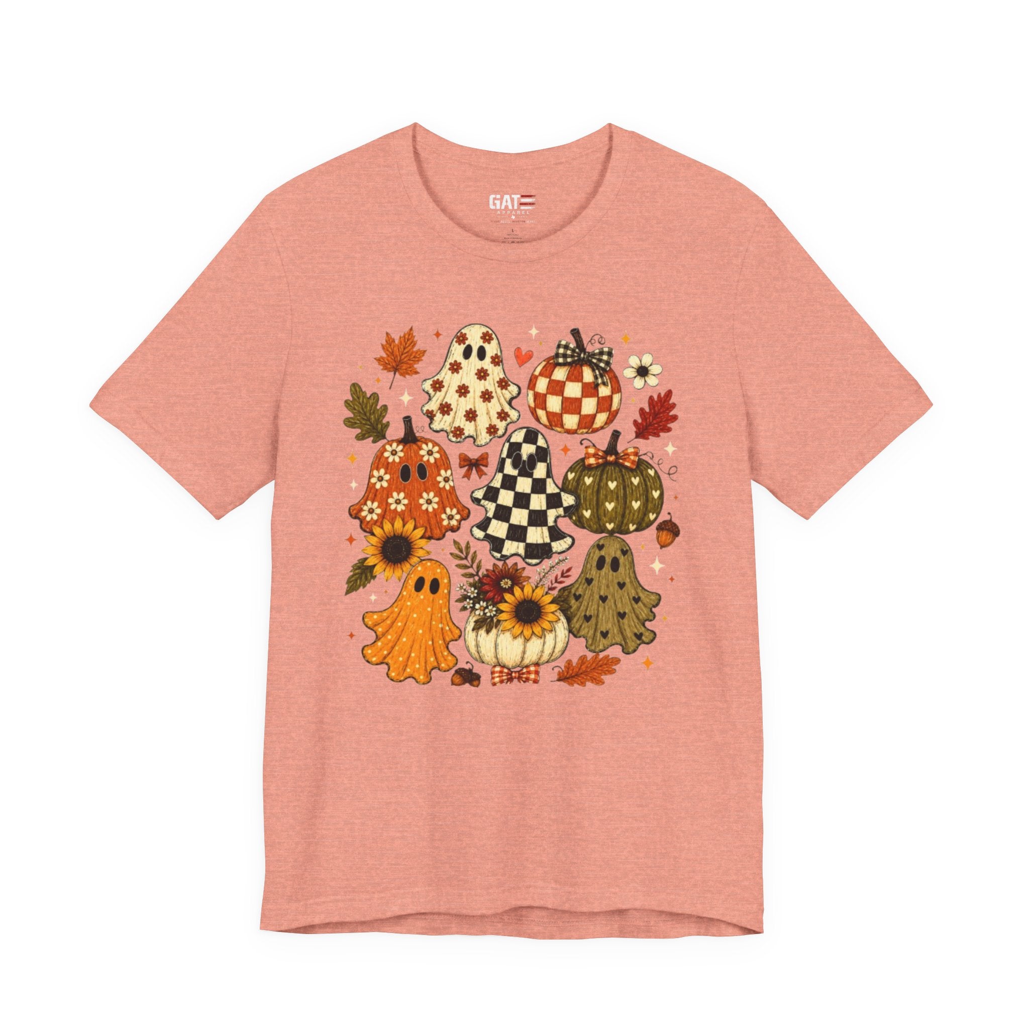 Halloween Pumpkin Ghosts Tee — Autumn Sunflower Fall Graphic T-Shirt