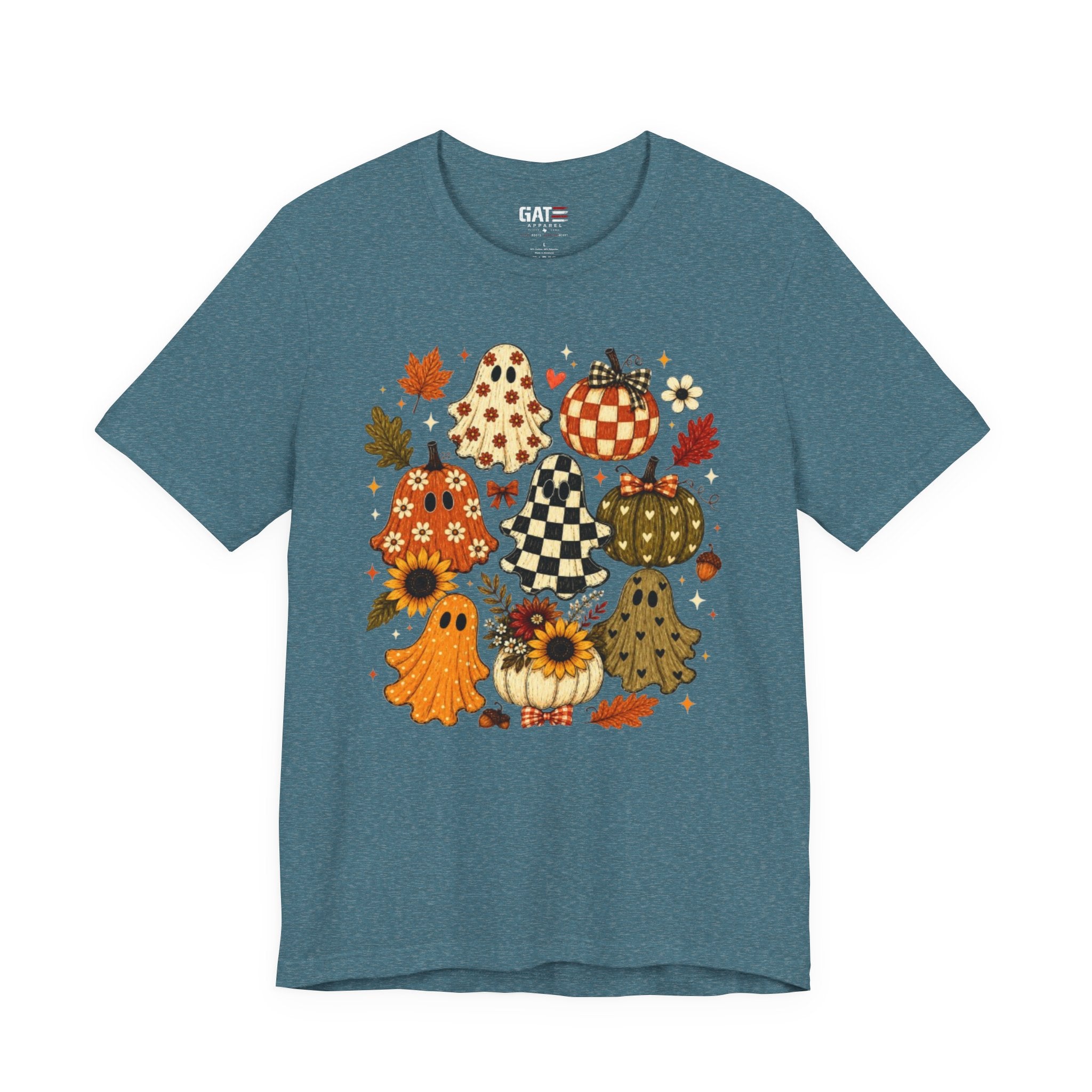 Halloween Pumpkin Ghosts Tee — Autumn Sunflower Fall Graphic T-Shirt