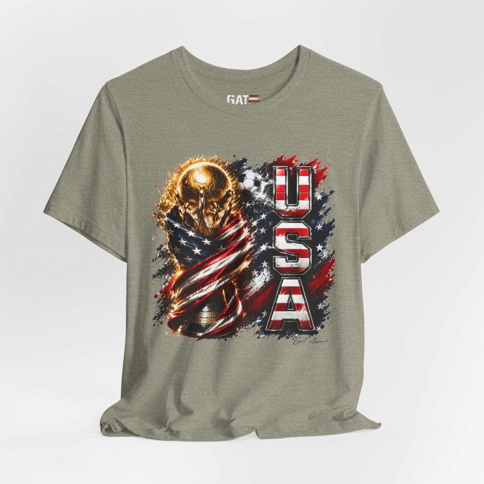 Team USA World Cup Patriotic World Cup Trophy Tee with American Flag & Bold USA Design