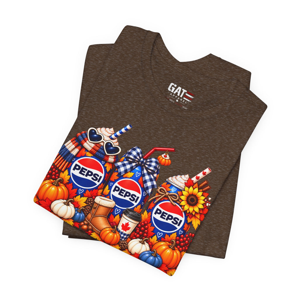 Pepsi Pumpkin Fall T‑Shirt — Autumn Pumpkin & Sunflower Soda Design