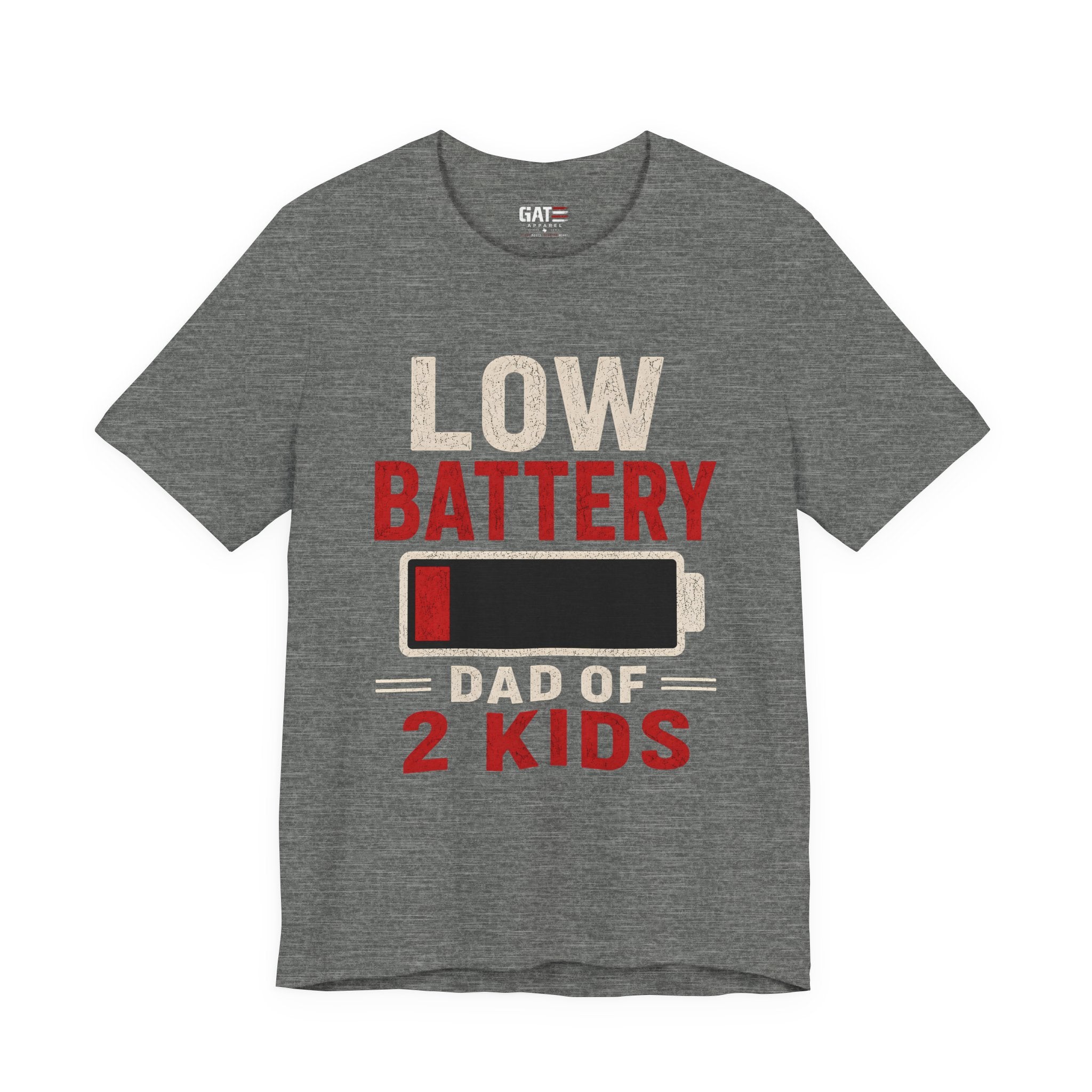 Low Battery Dad of 2 Kids Shirt, Funny Tired Dad Tee, Father of Four Gift, Parenting Humor Shirt, Exhausted Dad Graphic Tee