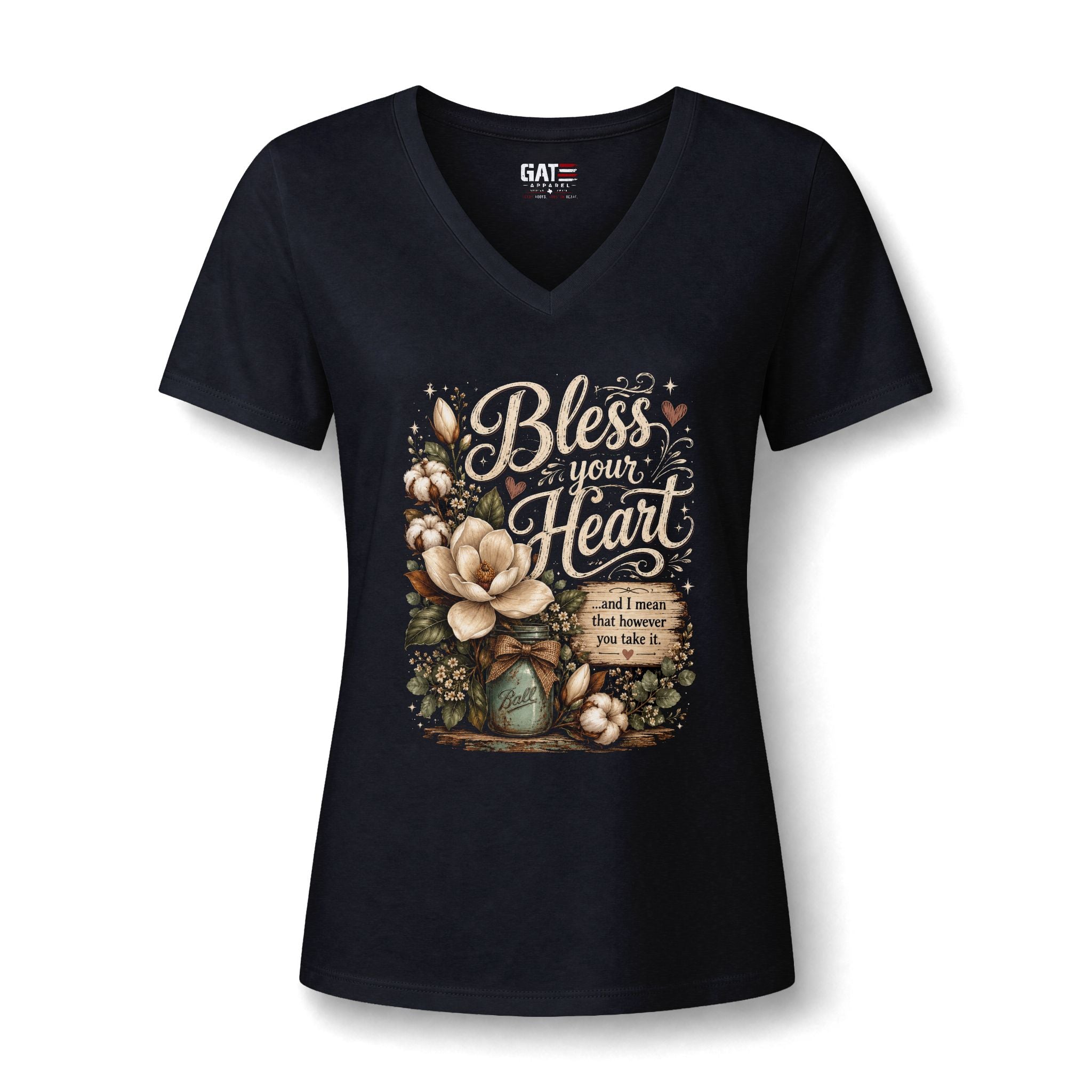Bless Your Heart V-Neck Tee — Floral Southern Faith Graphic