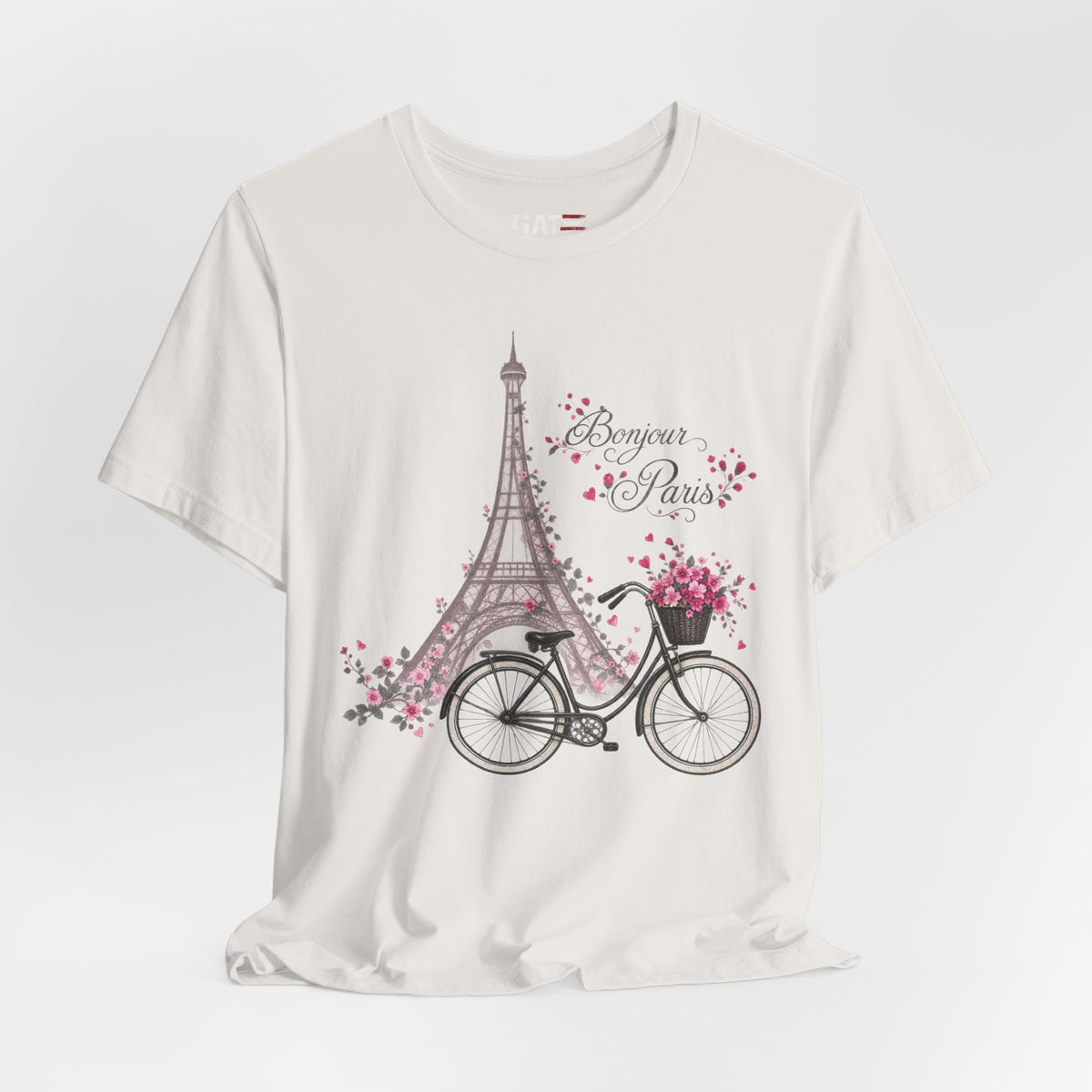 Bonjour Paris Eiffel Tower bicycle and floral graphic T-shirt - product image 19