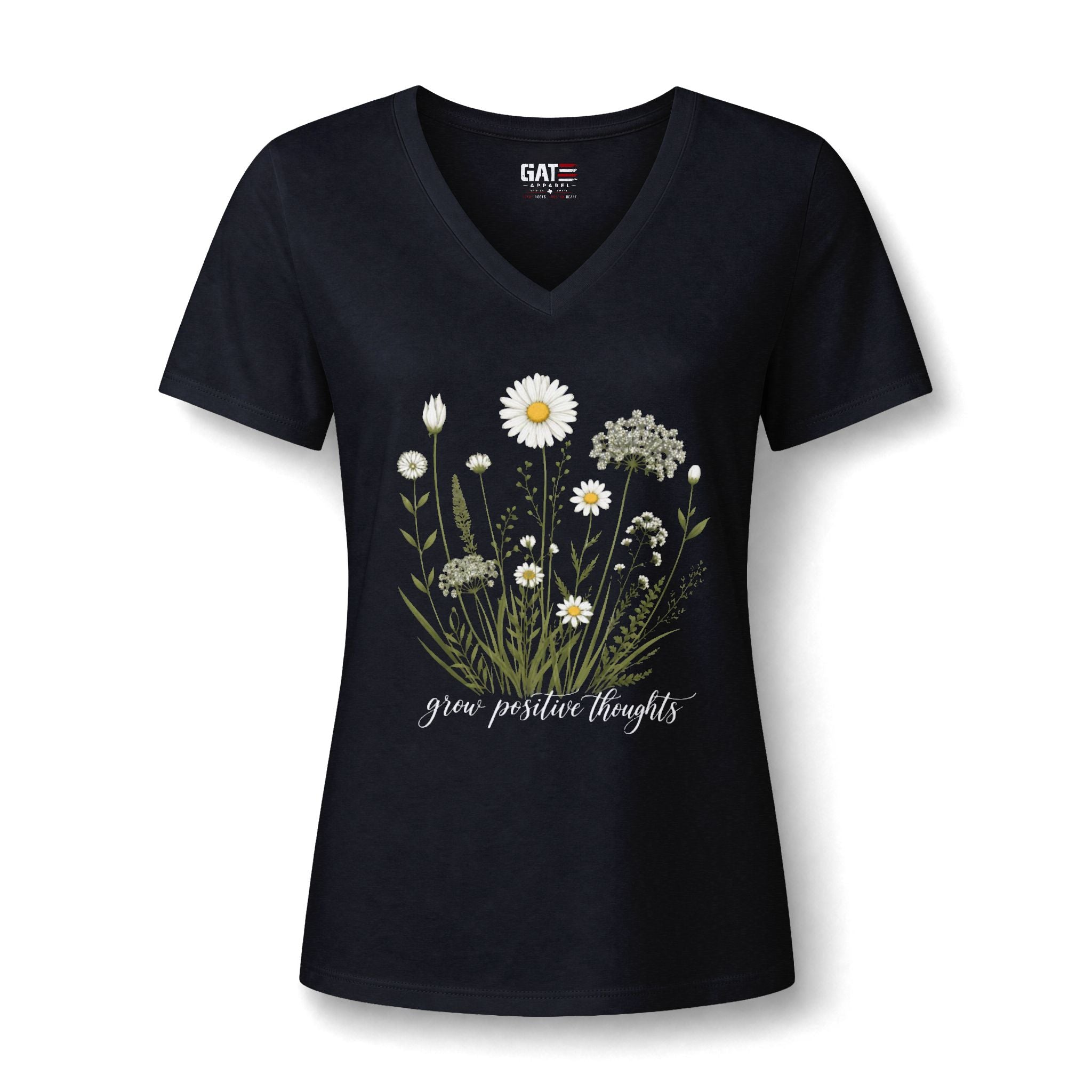 Daisy Wildflower V-Neck Tee — Give Positive Thoughts Floral Women's Shirt