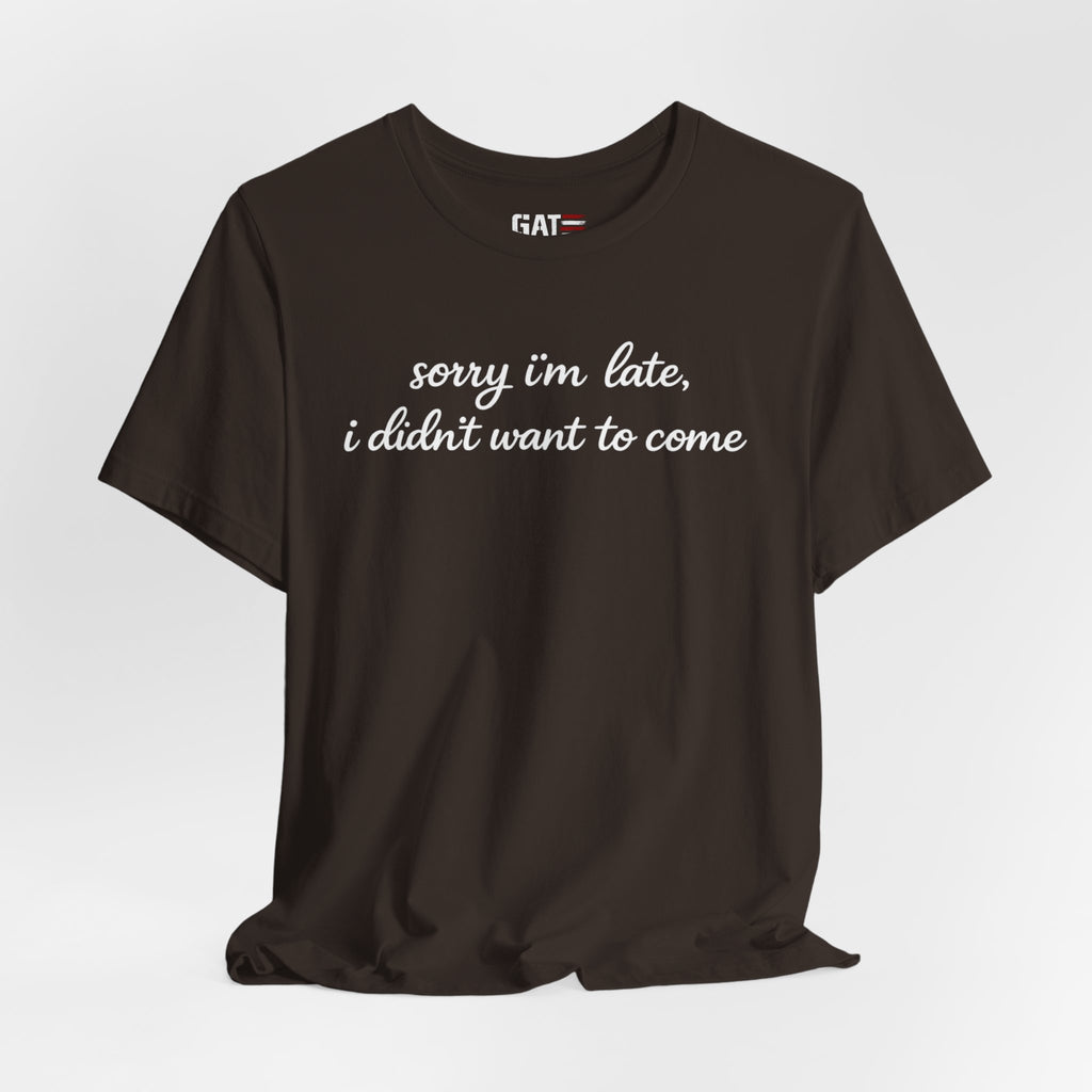 Sorry I'm Late I Didn't Want to Come Shirt, Funny Introvert Tee, Sarcastic Graphic Shirt, Minimalist Script Tee