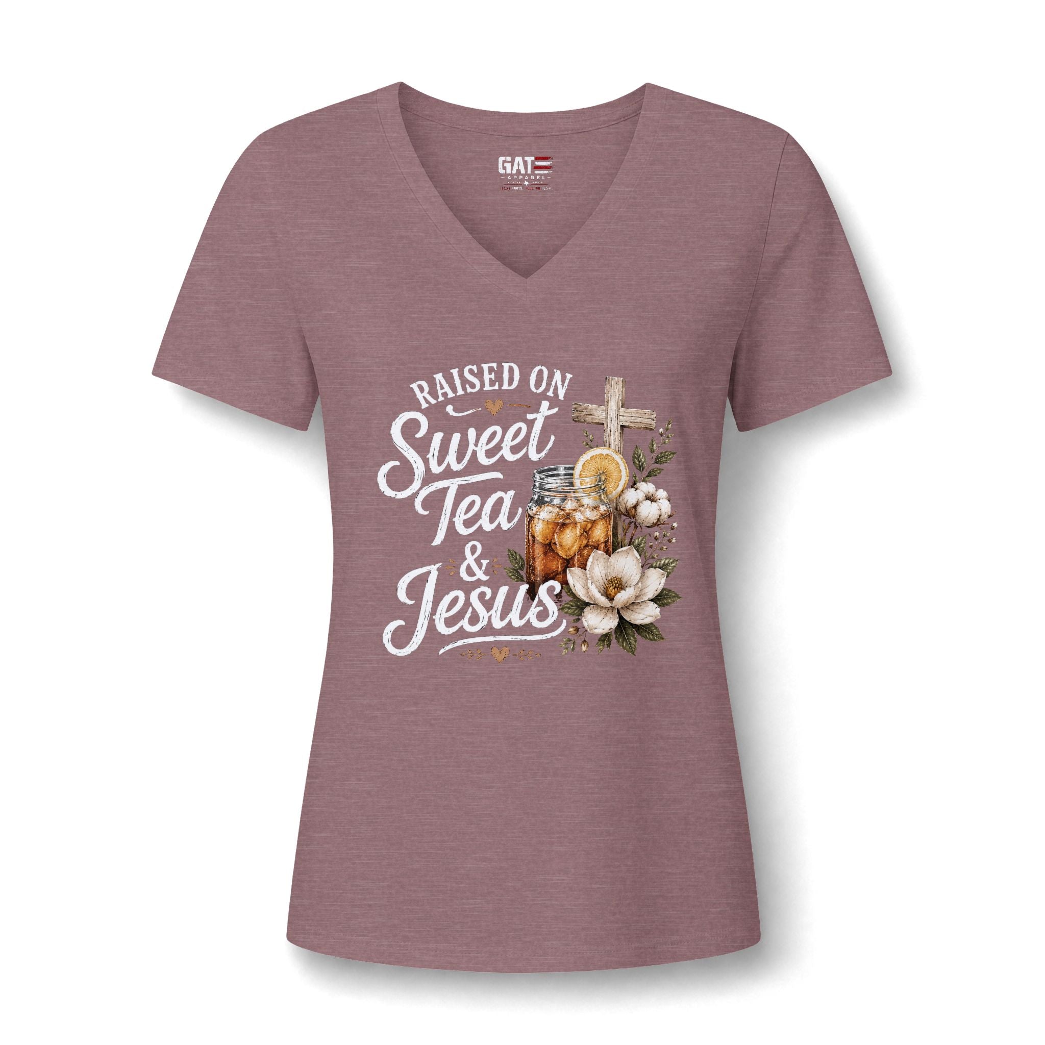 Raised on Sweet Tea & Jesus V-Neck Tee