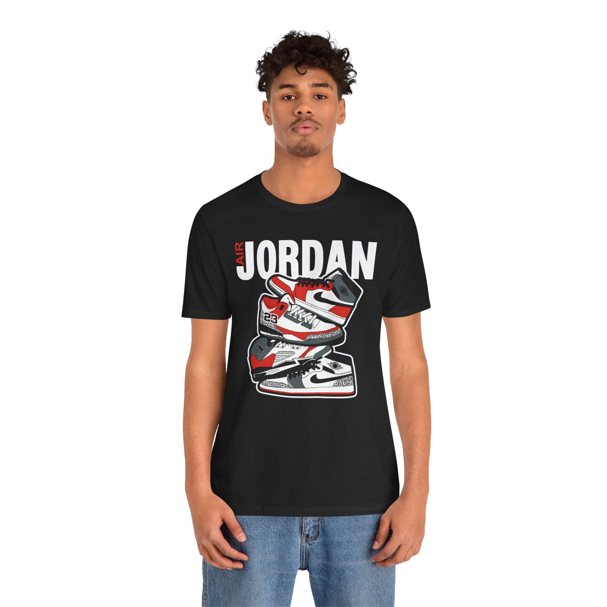 Jordan Sneaker Stack Tee — Retro Air Shoe Graphic T-Shirt