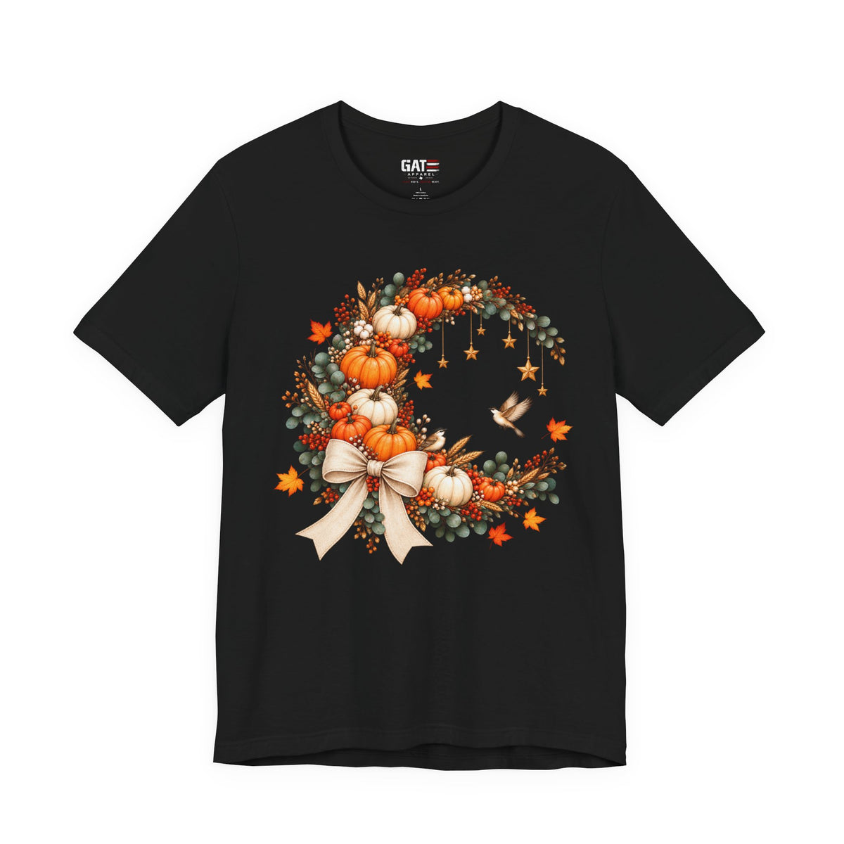 Autumn pumpkin wreath fall graphic T-shirt