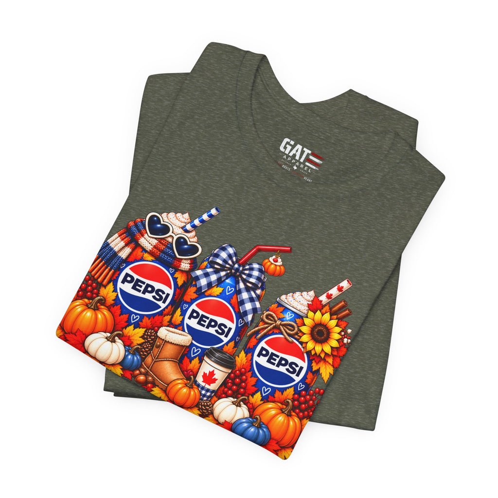 Pepsi Pumpkin Fall T‑Shirt — Autumn Pumpkin & Sunflower Soda Design