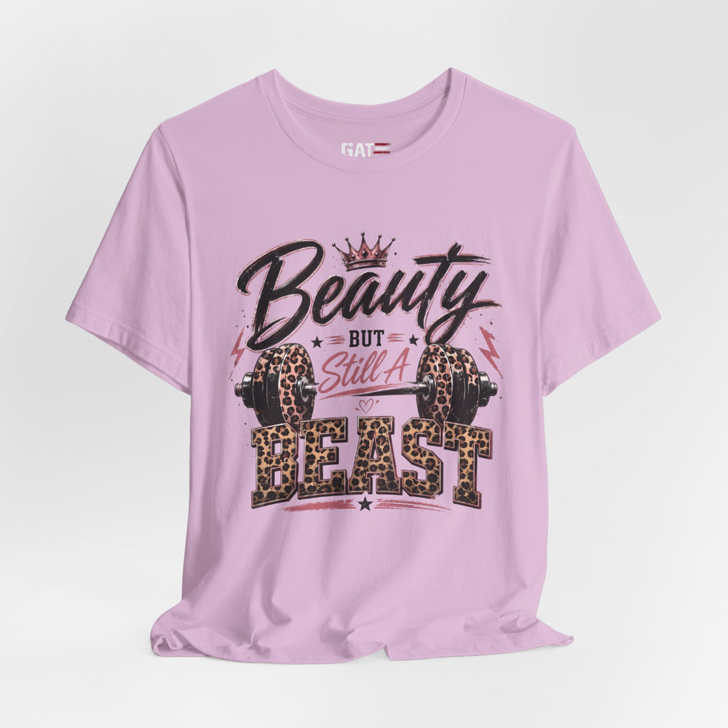 Beauty But Still A Beast Shirt, Women's Gym Shirt, Leopard Print Workout Tee, Fitness Shirt for Her