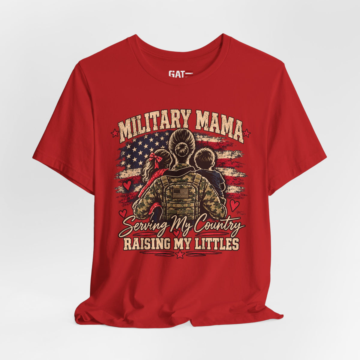 Military Mama T-Shirt – "Serving My Country, Raising My Littles" Patriotic Mom Tee