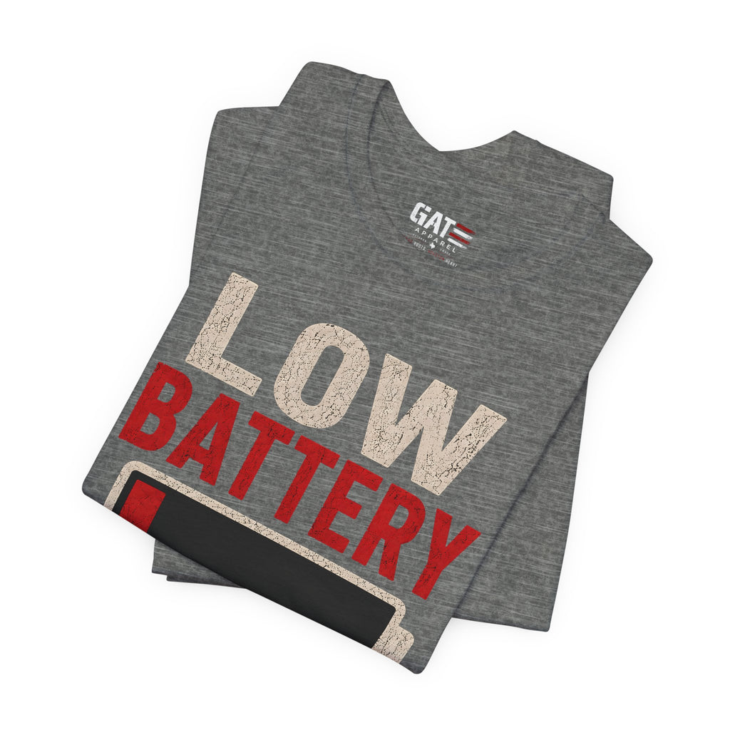 Low Battery Dad of 4 Kids Shirt, Funny Tired Dad Tee, Father of Four Gift, Parenting Humor Shirt, Exhausted Dad Graphic Tee