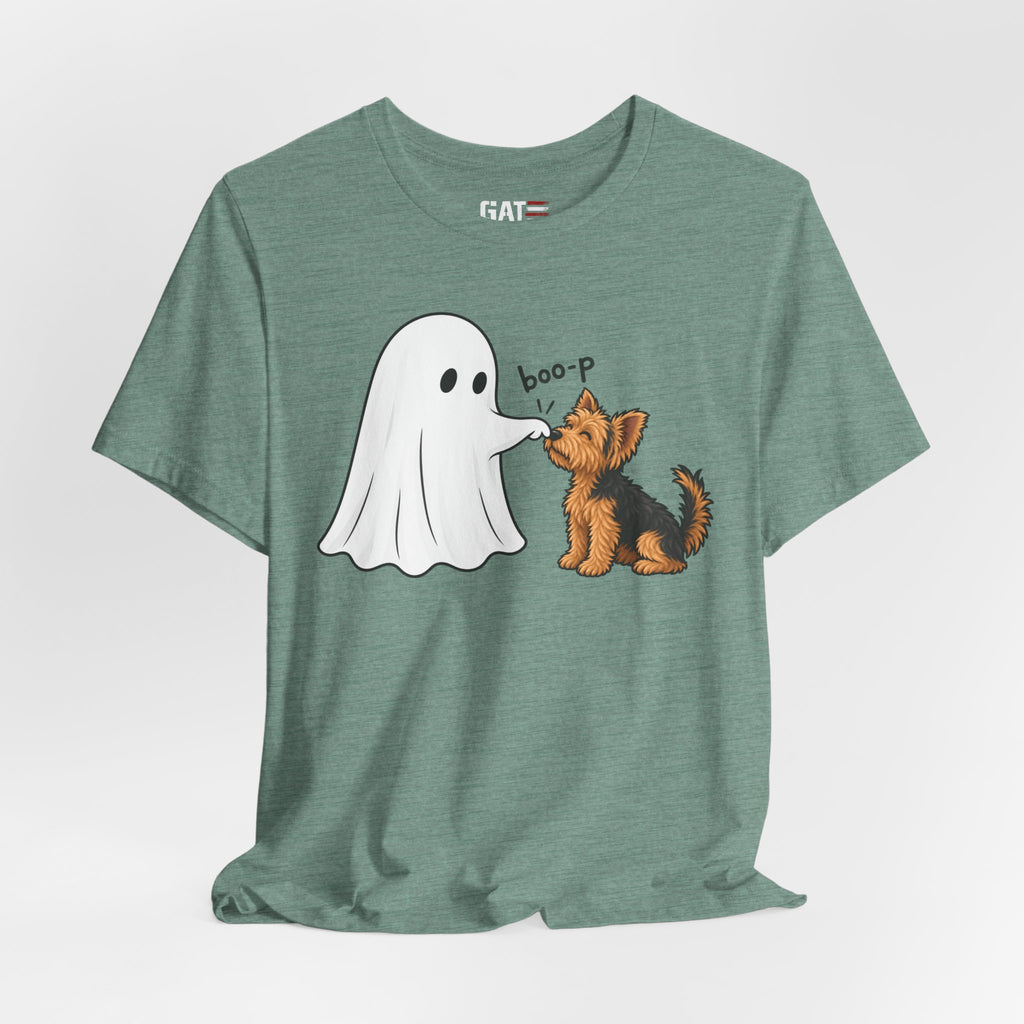 Halloween Ghost & Terrier— "boo-p" Cute Dog Halloween T-Shirt