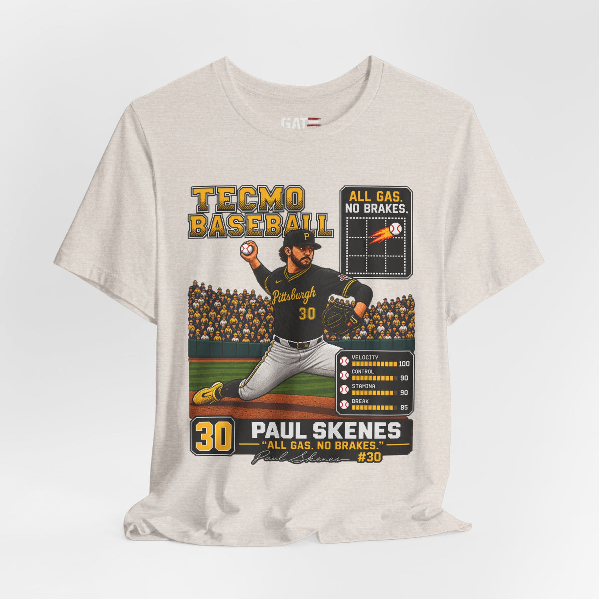 Tecmo Baseball Paul Skenes Tee – "All Gas, No Brakes" Vintage Baseball T-Shirt