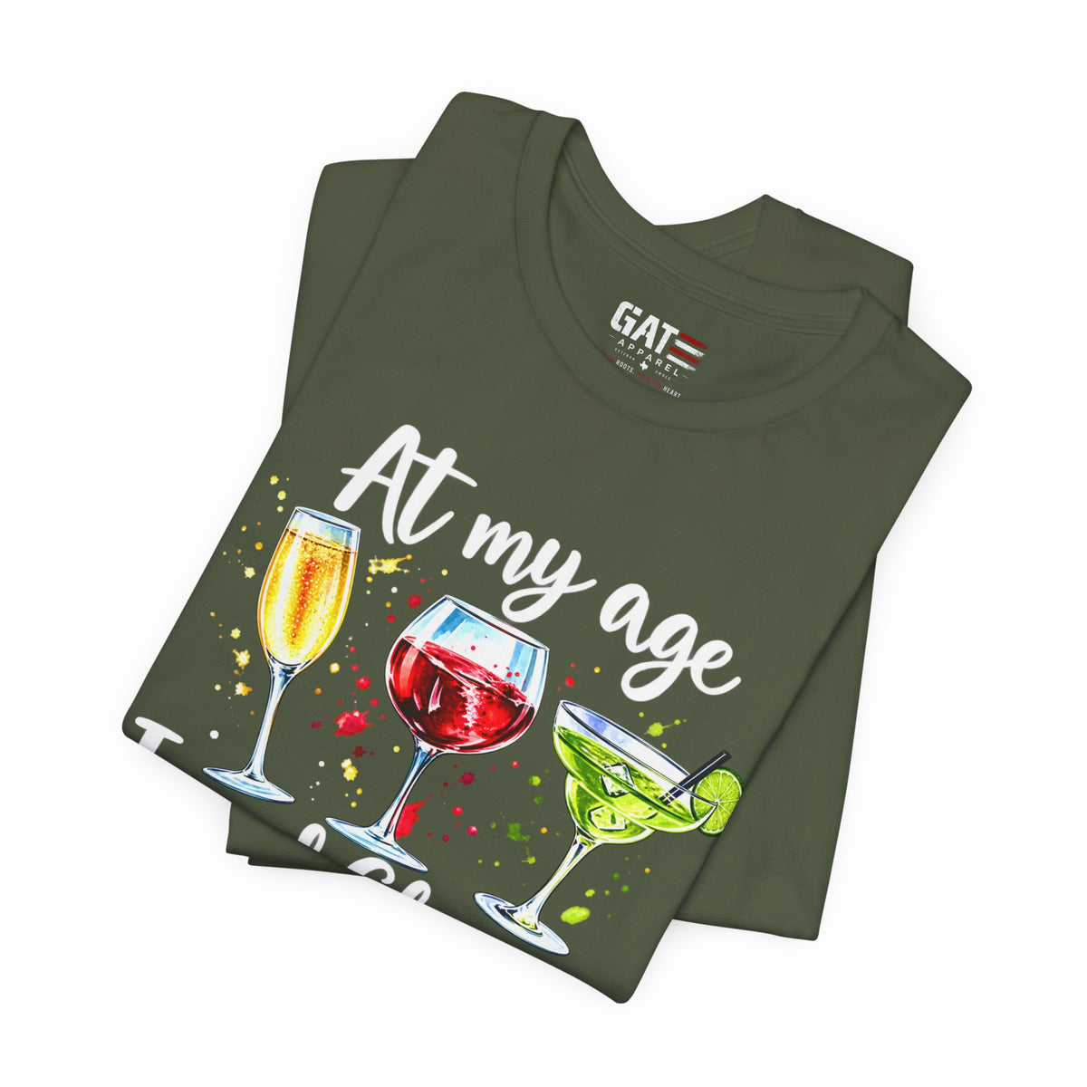 At My Age I Need Glasses humorous cocktail glasses graphic T-shirt - product image 35