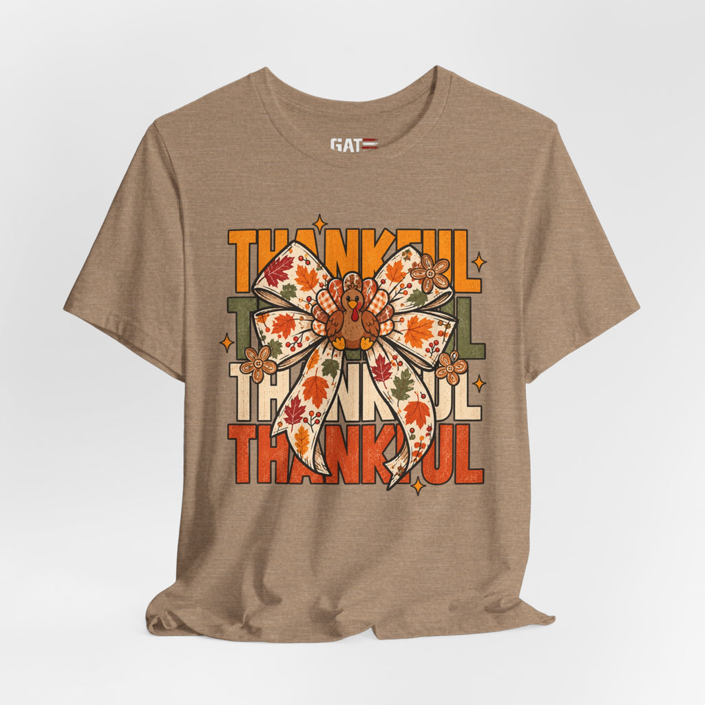 Thankful Bow Tee — Retro Fall Thanksgiving Graphic T-Shirt