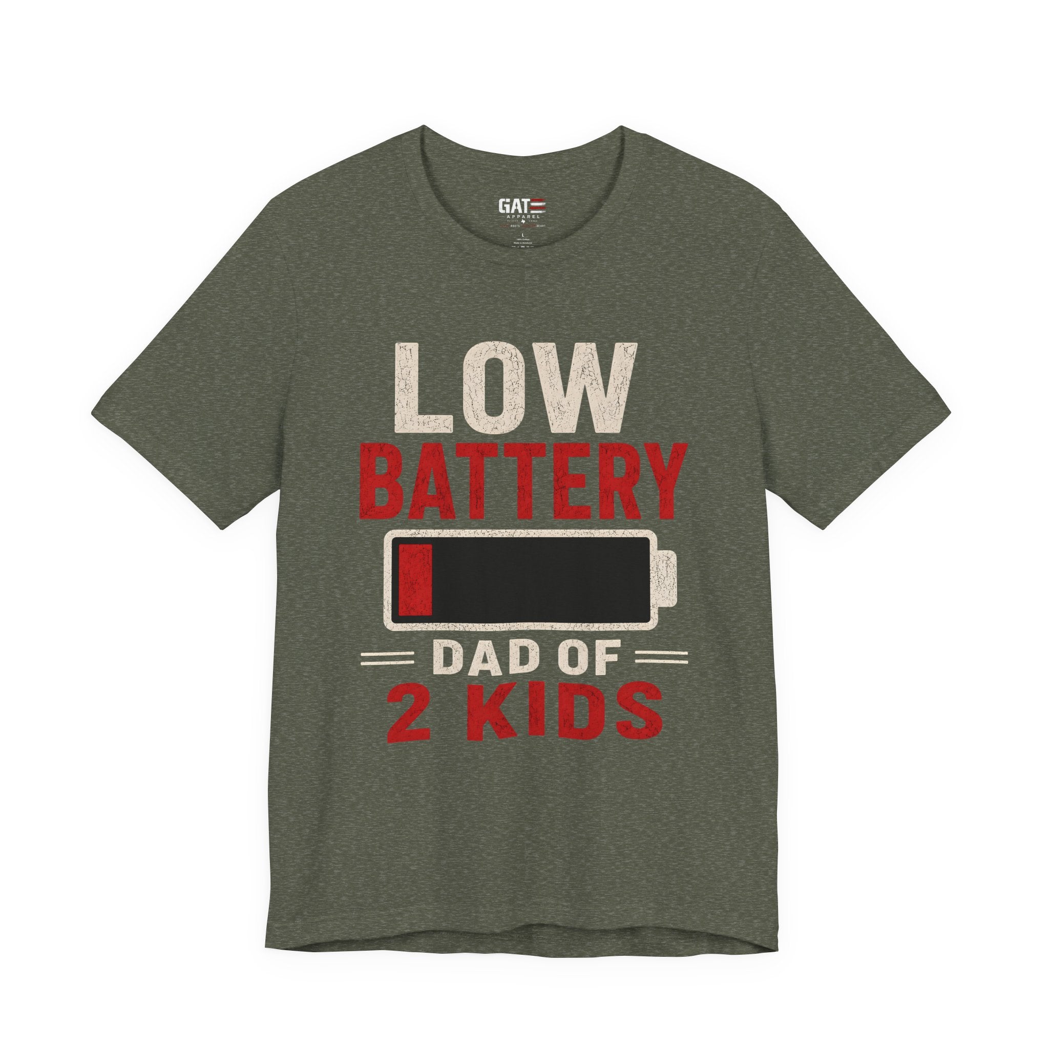 Low Battery Dad of 2 Kids Shirt, Funny Tired Dad Tee, Father of Four Gift, Parenting Humor Shirt, Exhausted Dad Graphic Tee