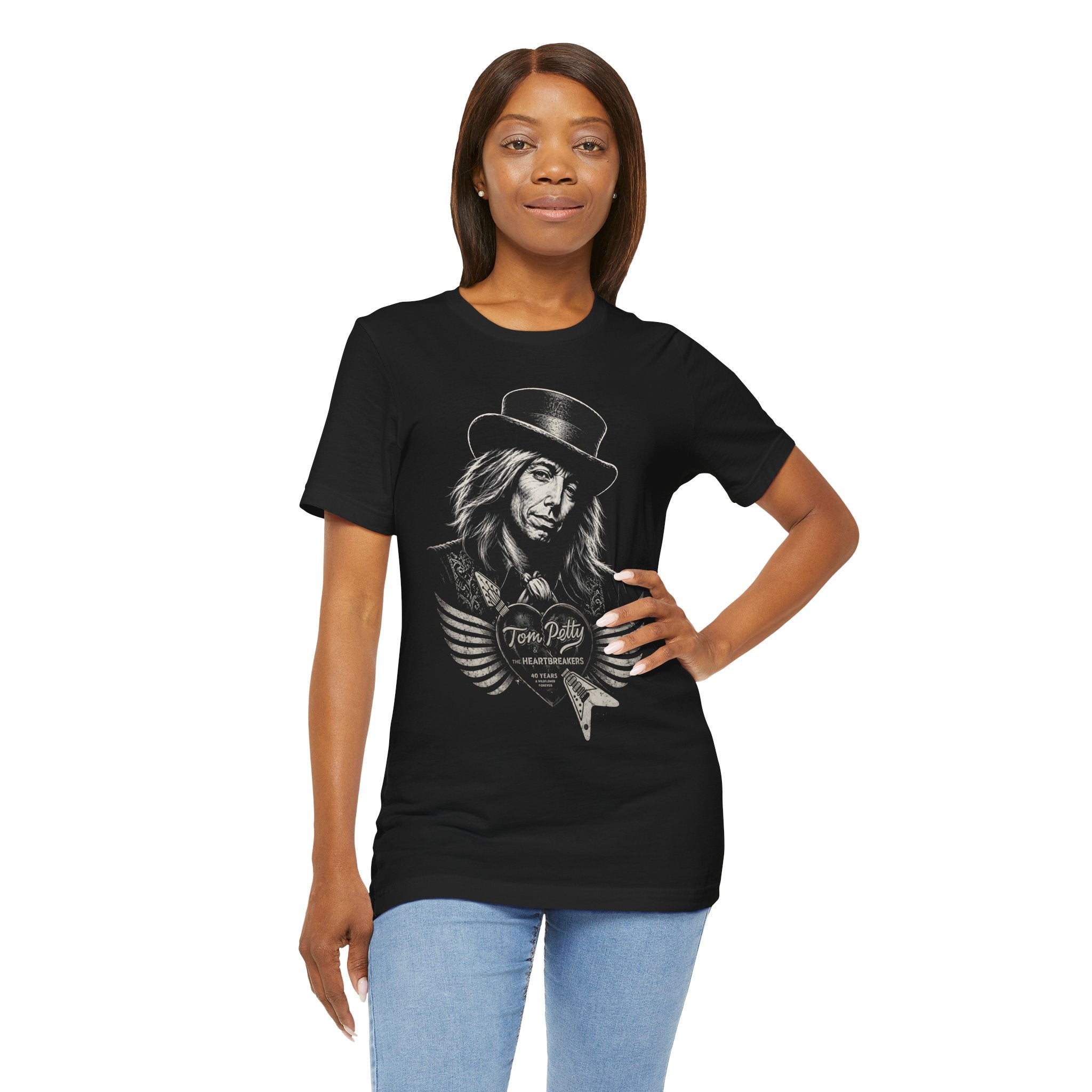 Tom Petty Tribute T-Shirt — Vintage Winged Heart Guitar Graphic